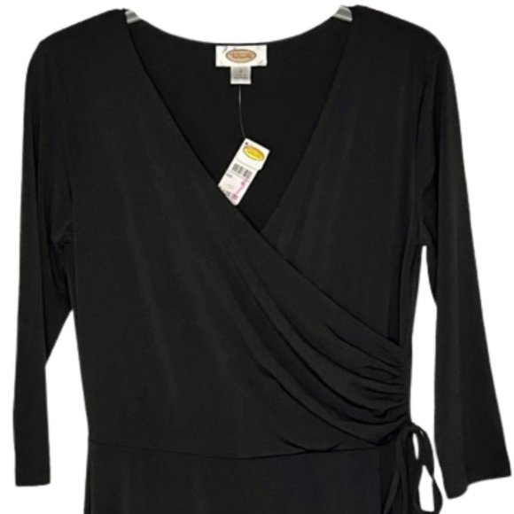 Talbots Jersey Ruched Crossover Top Fit/Flare Midi Dress - Black - 6 - Picture 3 of 11